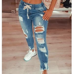 Distressed Denim Joggers